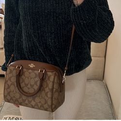 Coach Handbag Mini Bennett Satchel Signature Brown Leather 