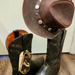 Dan Post Leather Star Cowboy Boots and American Bison Leather Cowboy Hat
