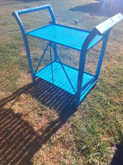 Collapsible Aqua Turquoise Rolling Cart Bar Cart 35" x 36" x 19"