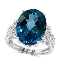 EFFY 14K White Gold London Blue Topaz & Pavé Diamond Ring - 0.50 ctw.