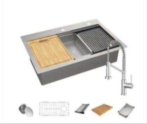 Glacier Bay 33 in. Drop-in/Undermount Single Bowl 18-Gauge Stainless Sink