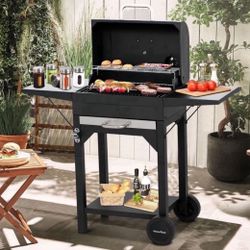 MASTER COOK Charcoal Grill with Two Side Tables, Heavy-duty Steel Barbecue BBQ Grill