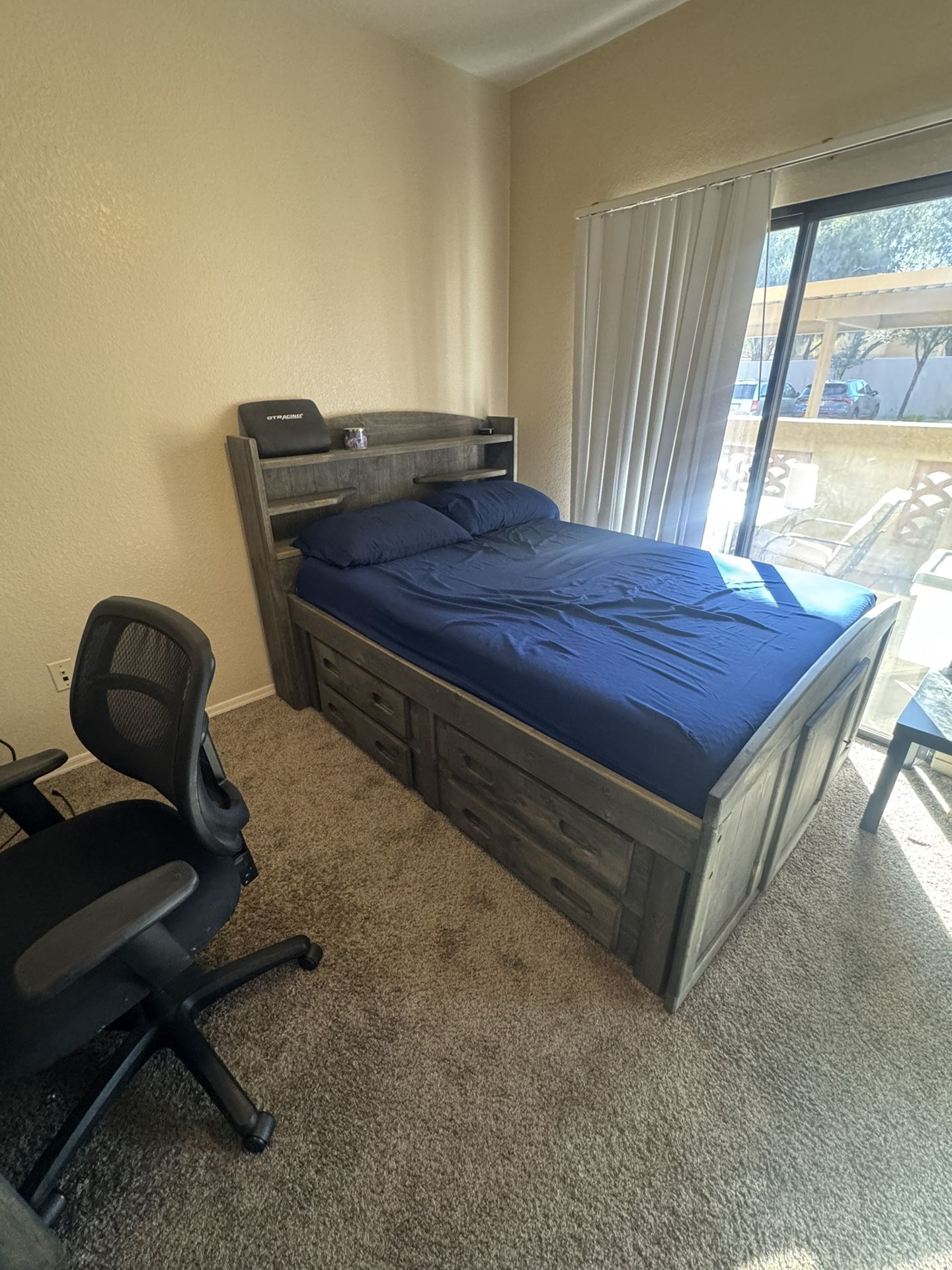 Solid Wood Bed Frame With Storage Cabinet And Mattress