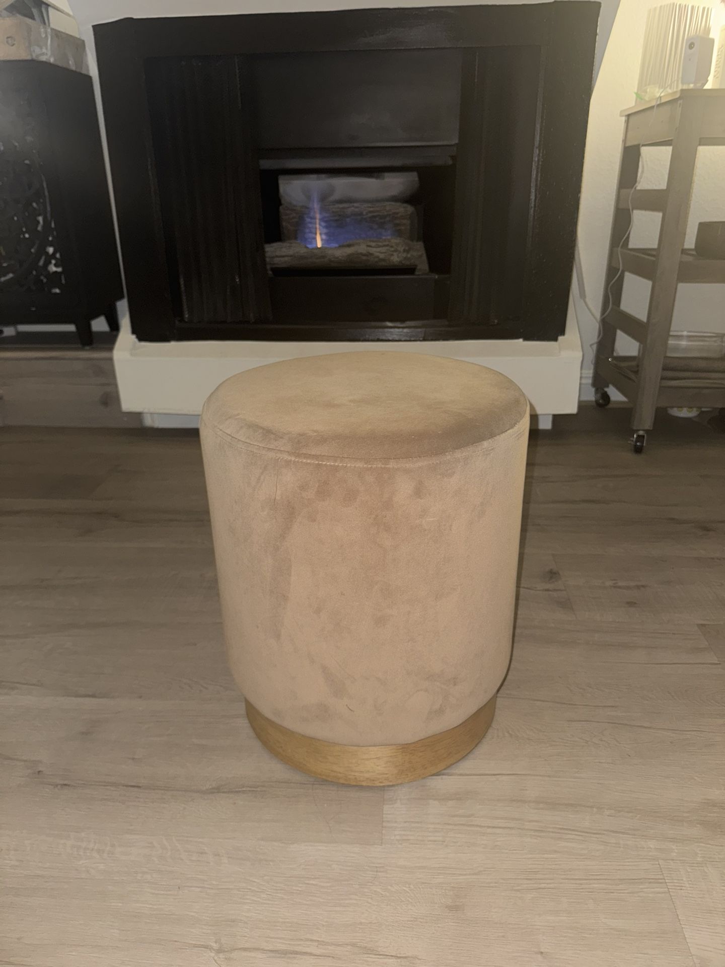 Beige Velvet Pouf / Ottoman