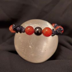 Amber Agate, Obsidian, Hematite Crystal Bracelet 