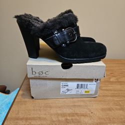 Born Women's Suede Winter Fur Lined Mule Size 9MW Black
