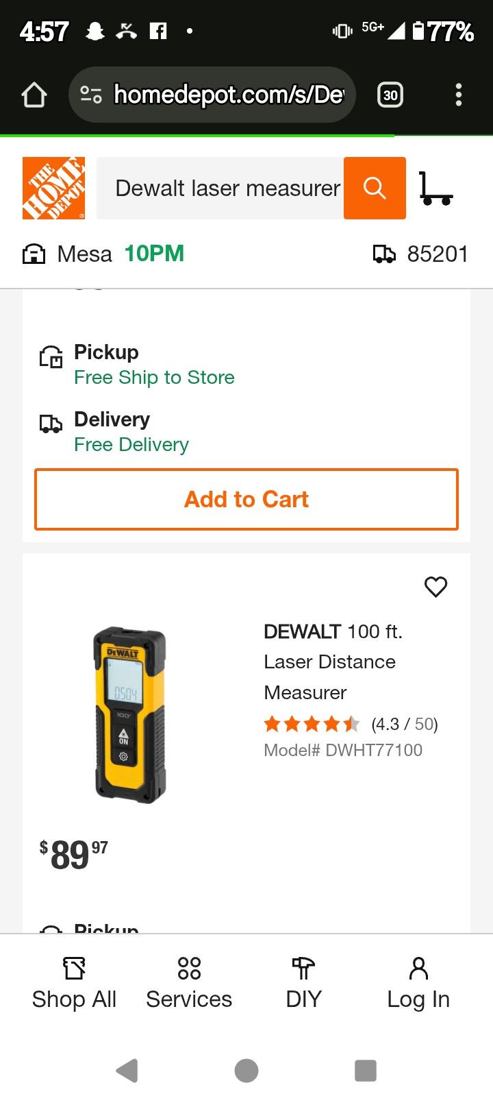 DeWalt 100' Laser Measurer