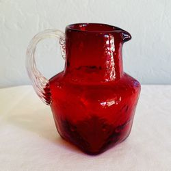 vintage mini crackle glass pitcher creamer red