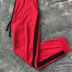 red and black joggers