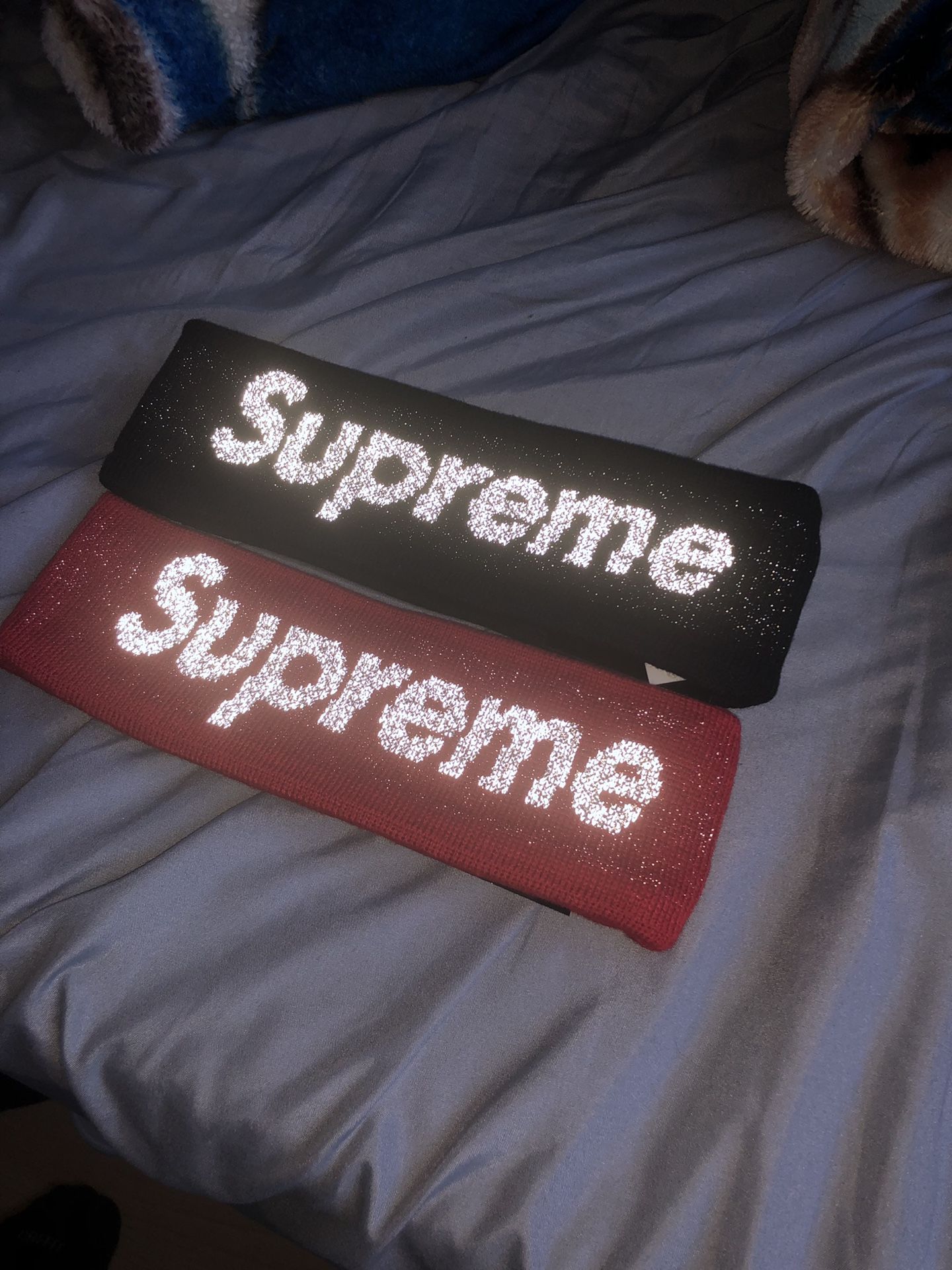 Supreme reflective black and red headband
