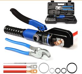 Solsop Hydraulic Crimping Tool 10 Ton With 9 Hex-Dies, 12–2/0 AWG Battery Cable Crimper With Cable Cutter For Copper, Aluminum Cable Lugs