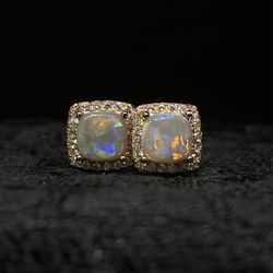 Stunning Rare Mackerel Australian Mintabie Rose Gold Opal Stud Earrings