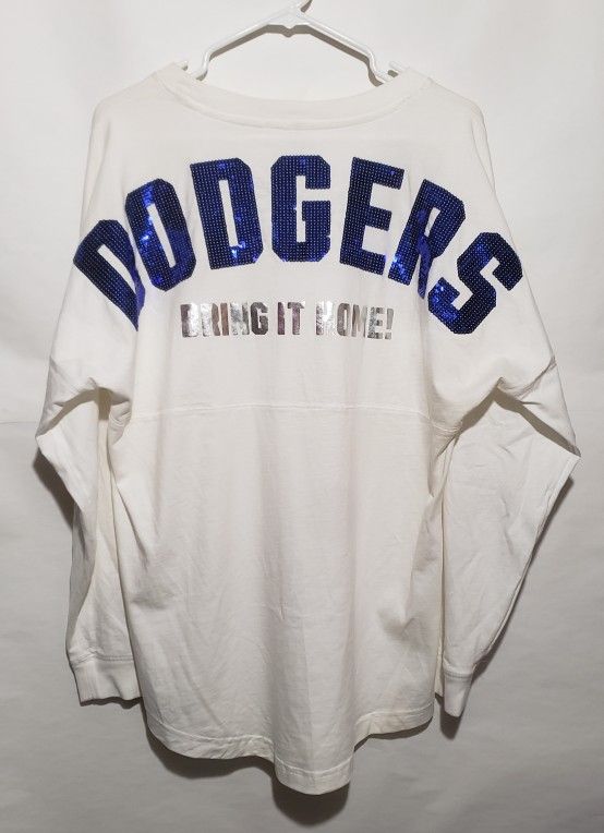 VICTORIA SECRET PINK MLB COLLECTION CUTE COLLEGIATE LOS ANGELES DODGERS BLING VARSITY CREW WOMENS SIZE L