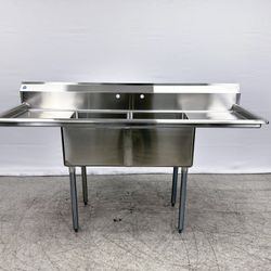 72 Inch Commercial 2 Compartment Restaurant Kitchen Stainless Steel Sink 