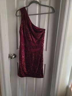 Burgundy Sequin One-Shoulder Mini Dress