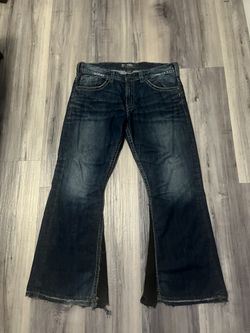 Custom blue baggy flared jeans y2k