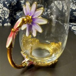 Beautiful Enamel Hand Painted Tea Cup With Matching Spoon