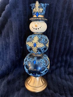 Navy & Gold "Believe" Victorian Snowman Figurine Decor