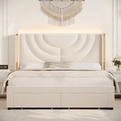 Upholstered Platform Bed with Storage Drawers