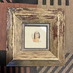 VINTAGE FRAMED  DOG ILLUSTRATION 