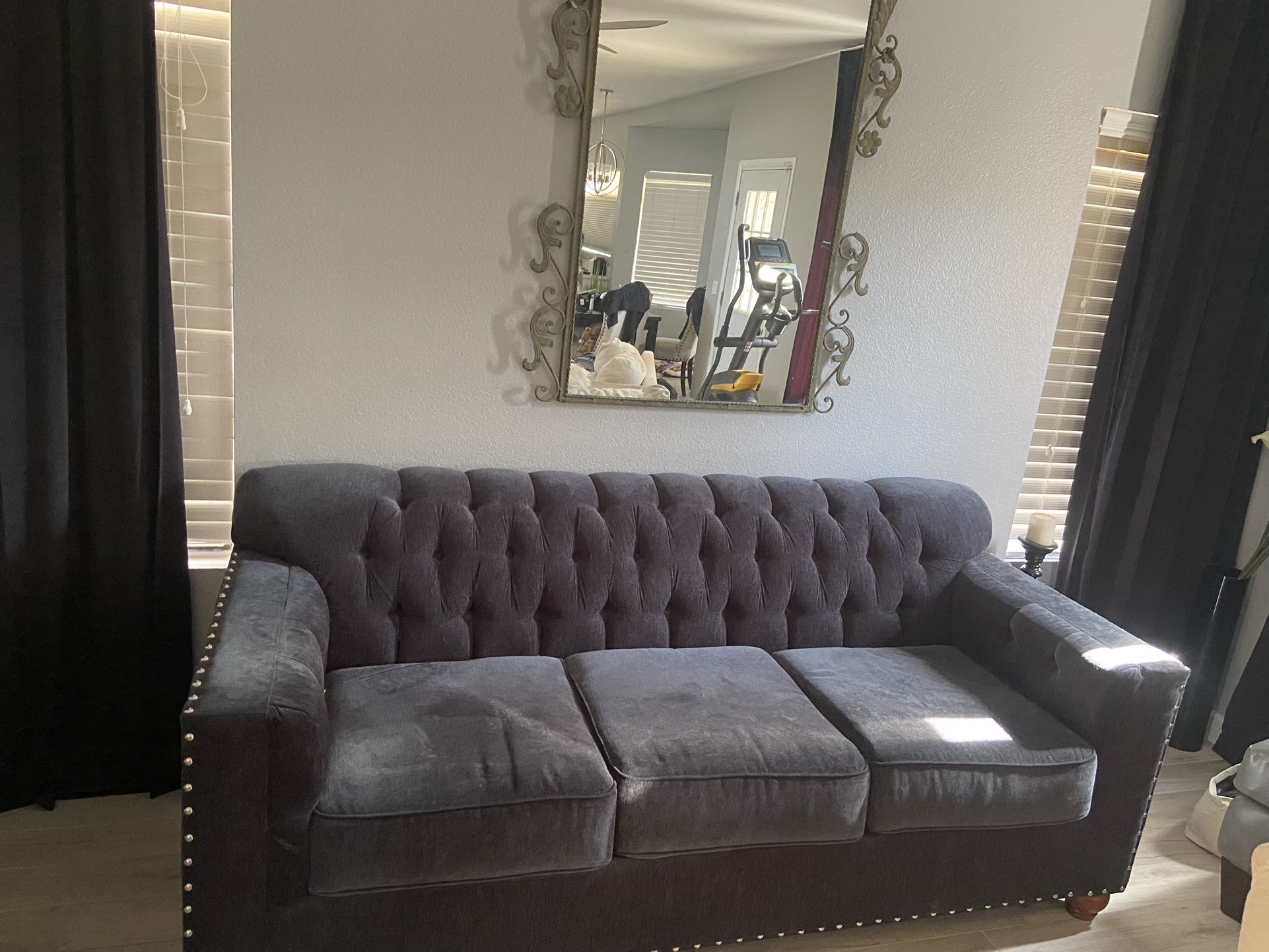 Custom Sofa Dark Blue/Charcoal Gray- Mirror Included