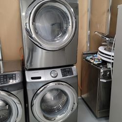 Samsung Front Load Washer And Stackable Gas Dryer Set In Stainless Steel 