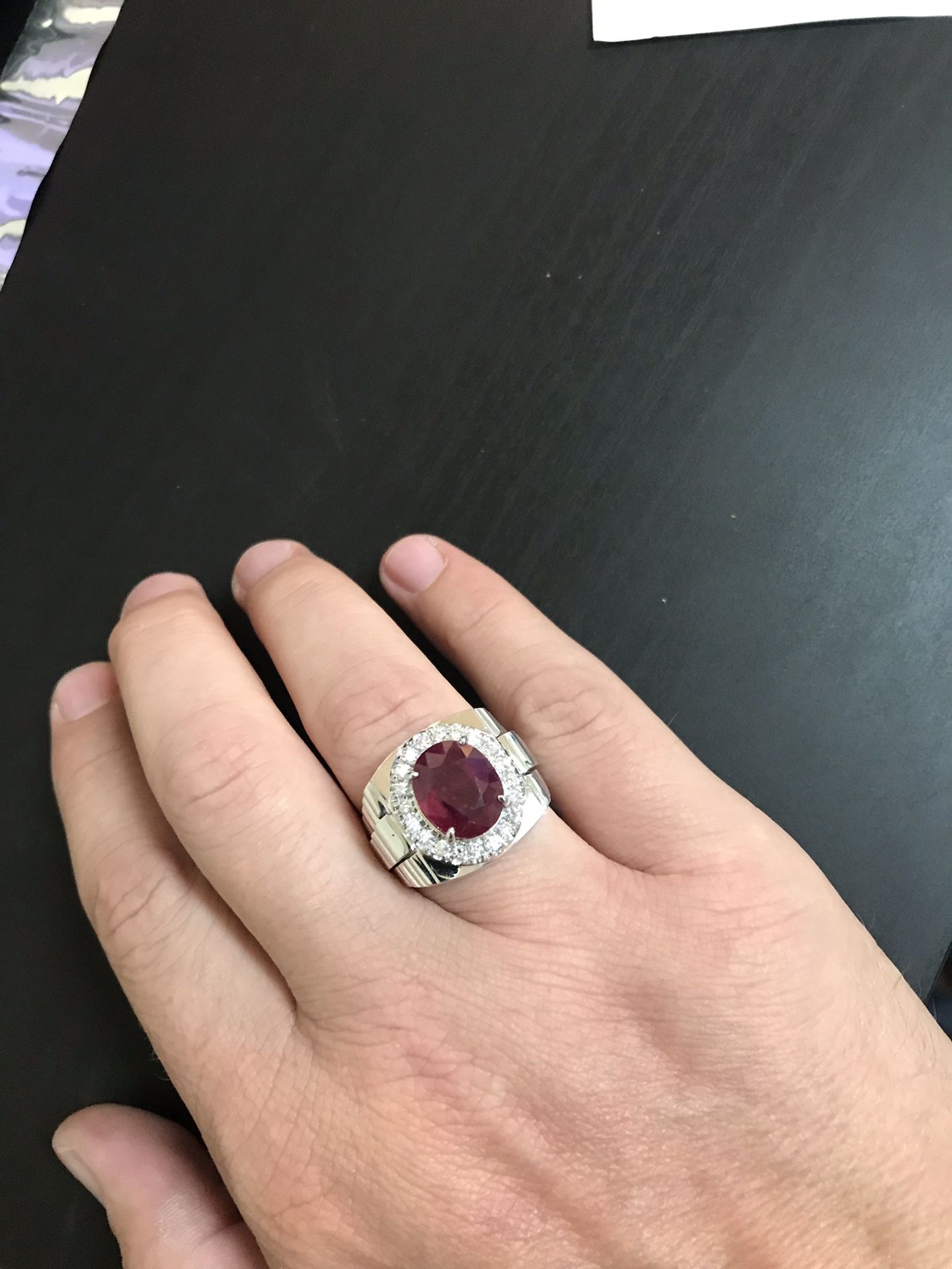 14k solid gold mens natural diamond and ruby ring