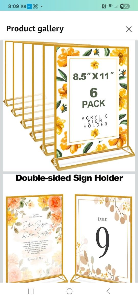 6 Acrylic Sign Holders  8.5inch By 11.5inch