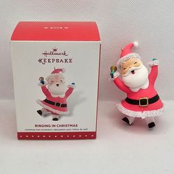 New Hallmark Ornament pink Santa Claus 2015 ringing in Christmas dance Fun Happy
Brand new, never used or displayed ornament
2015 Santa Claus
Sm