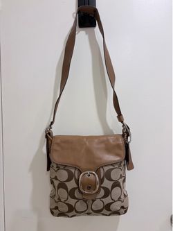 COACH PURSE Khaki Jacquard Signature C Large Saddle