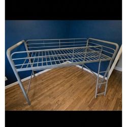 Loft Bed, Space-Saving Twin Bed Frame, Silver, Ideal for Young Children