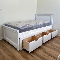Twin. Bed And Mattress With Drawers 