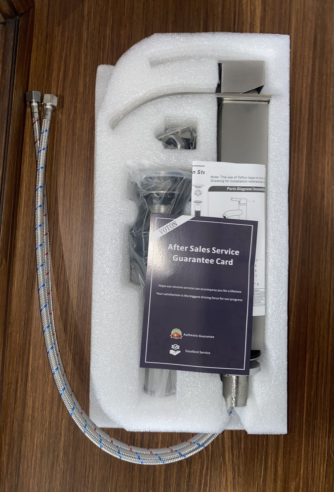 VOTON Tall Waterfall Bathroom Faucet w/ Pop-Up Drain – Single Handle – Brushed Silver (No Deck Plate