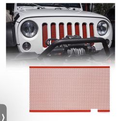 Red Aluminum Alloy Mesh Grill Inserts Compatible with 2007-2018 Jeep Wrangler JK JKU Original Front Hood Matte Grille Grid