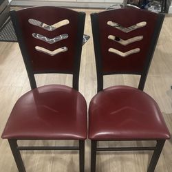 2 Dining Chairs – Red Cushioned Seats – Solid & Sturdy