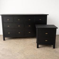 ikea hemnes 8 drawer dresser + matching nightstand with modern knobs