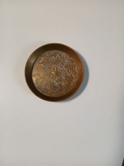 Vintage Etched floral brass pin tray