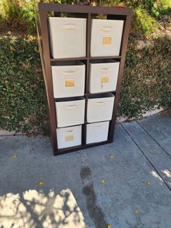 Storage shelves with bins