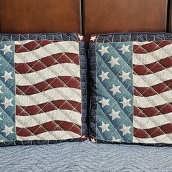 Set of Two Americana Style 15"x15" American Flag Accent Pillows, Good Condition!