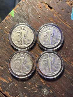 lot of 4 walking liberty half dollars, 1942, 1943, 1944, 1945 90% Silver