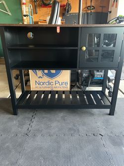 Black Console Table with Glass Door