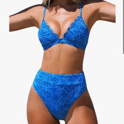 CUPSHE Bikini Set for Women Bathing Suit High Waisted Scalloped V Neck Two Pieces Swimsuit