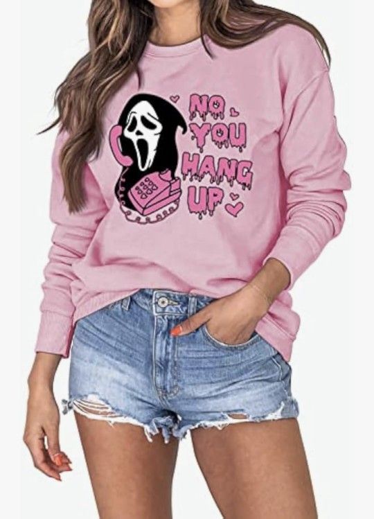 No You Hang Up Sweatshirt Women Funny Ghostface Graphic Long Sleeve Shirt