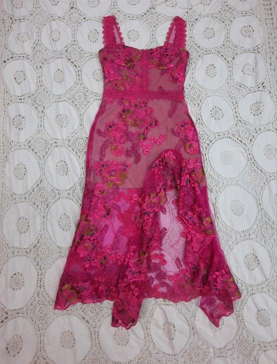 Bronx And Banco Hot Pink Floral Dress Size Small