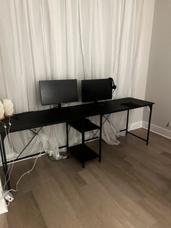 Computer desk with storage shelves reversible L shaped
