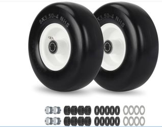 GICOOL 9x3.50-4 Flat Free Lawn Mower Tire And Wheel, Smooth Tread Tire For Zero Turn Mowers, Bearing Bore 3/4" & 5/8", Centered Hub Length 3.5"-4"-4.5