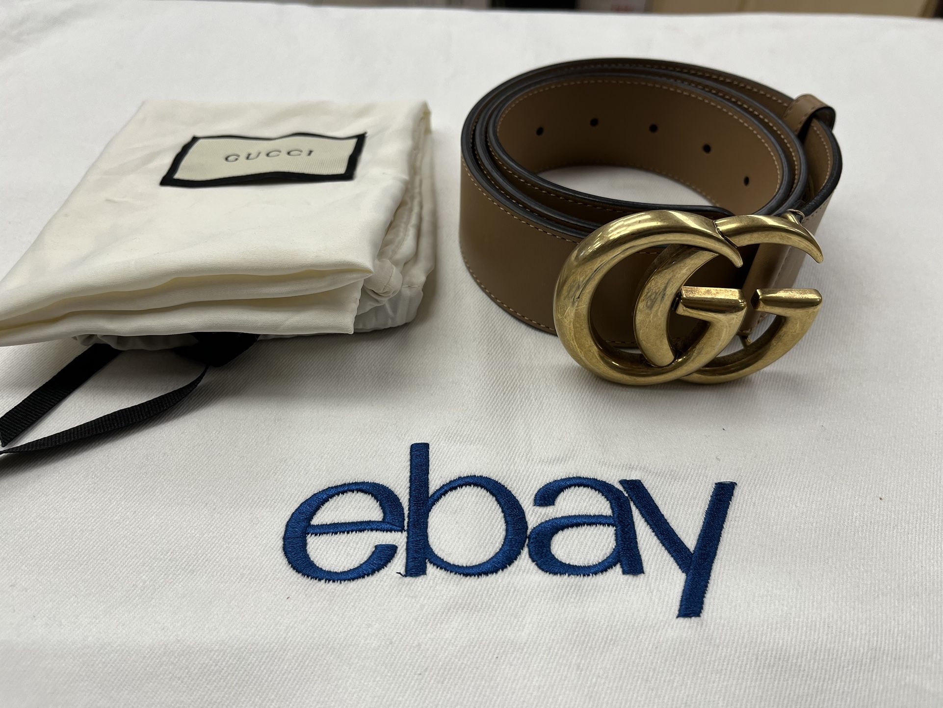 GUCCI BELT ‎400593 AP00T JUMBO GG LOGO MONOGRAM BUCKLE TAN SIZE 90