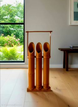 Vintage Japanese Ikebana triple bamboo stalk vase from the 1950s Flower Arrangements 34"×13.5"