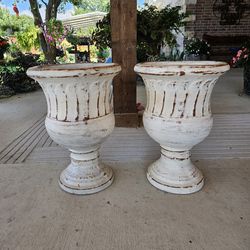 White Rustic Medium Size Urns Clay Pots, Planters, Plants. Pottery, Talavera $70 cada una
