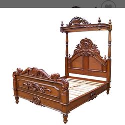 King Size Bedroom Set,  Half Tester King Size Bed Frae, Dresser, Mirror, Two Nightstands - Delivery Available- Hand Crafted Indonesian Wood 